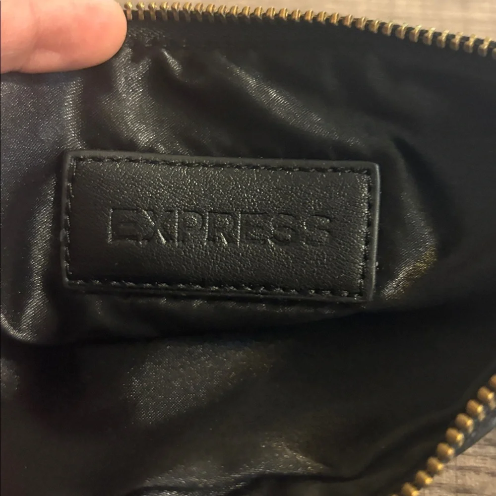 Express Black Clutch with Gold Chain and Floral Detail